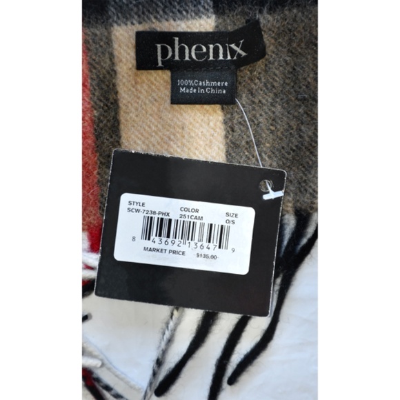 PHENIX NWT UNISEX PLAID PRINT CASHMERE FRINGE TRIM CAMEL MULTI SCARF. 70X10.5.in - Picture 4 of 4
